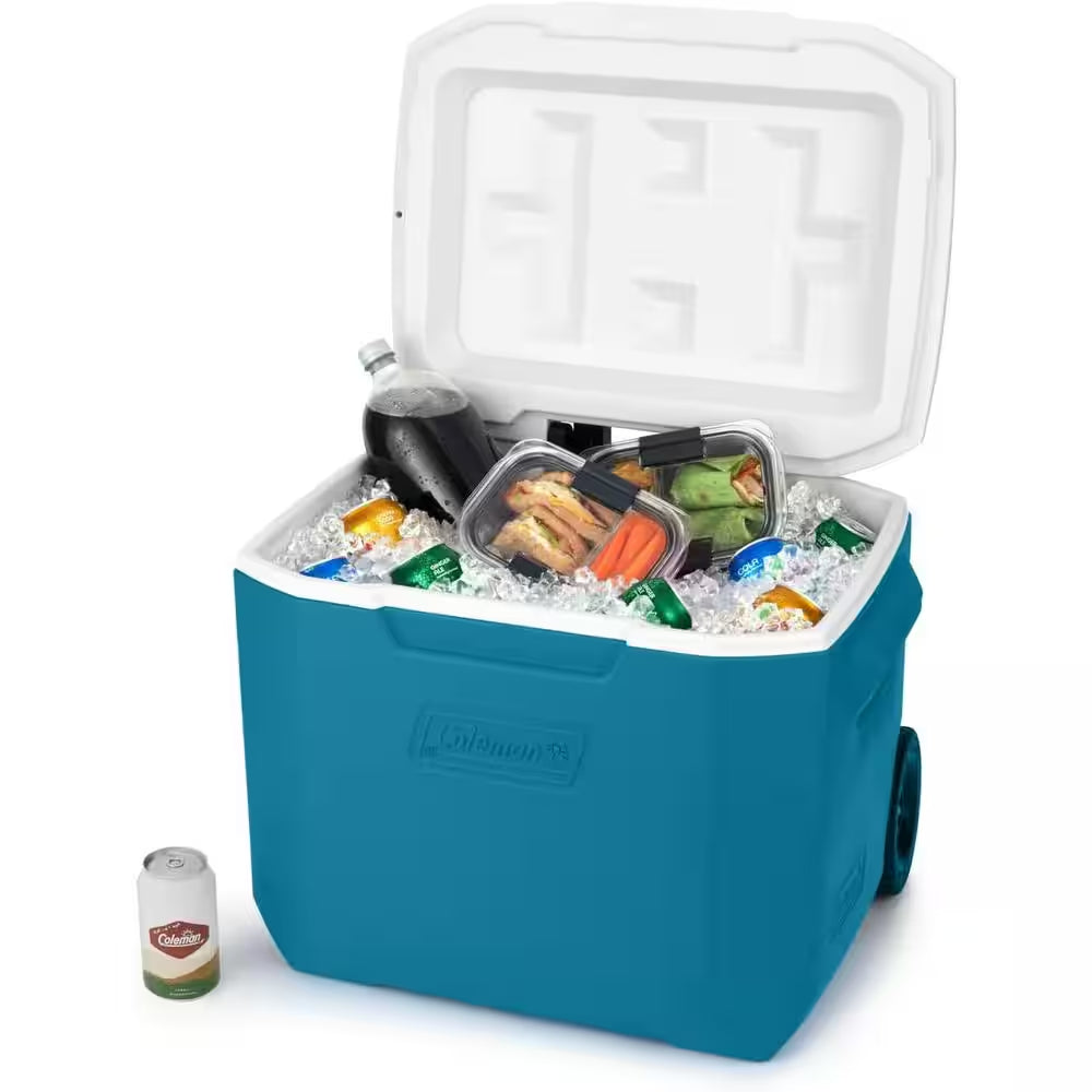 60 Qt. Portable Cooler Insulated with Retention Ice Retention - Wheels and Handle for Outdoor Picnic in Blue