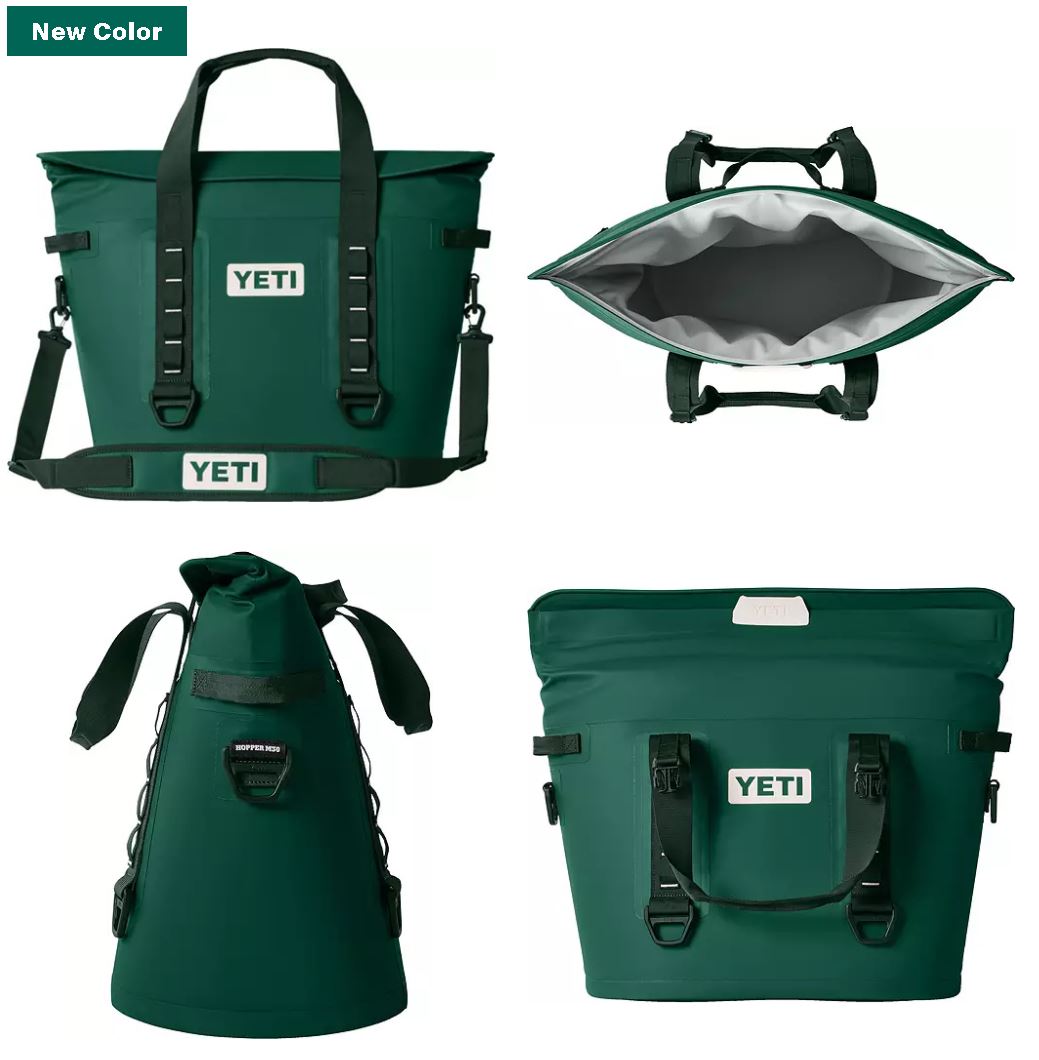 YETI Hopper M30 2.0 Soft Cooler in green color showcasing its durable design and spacious interior.