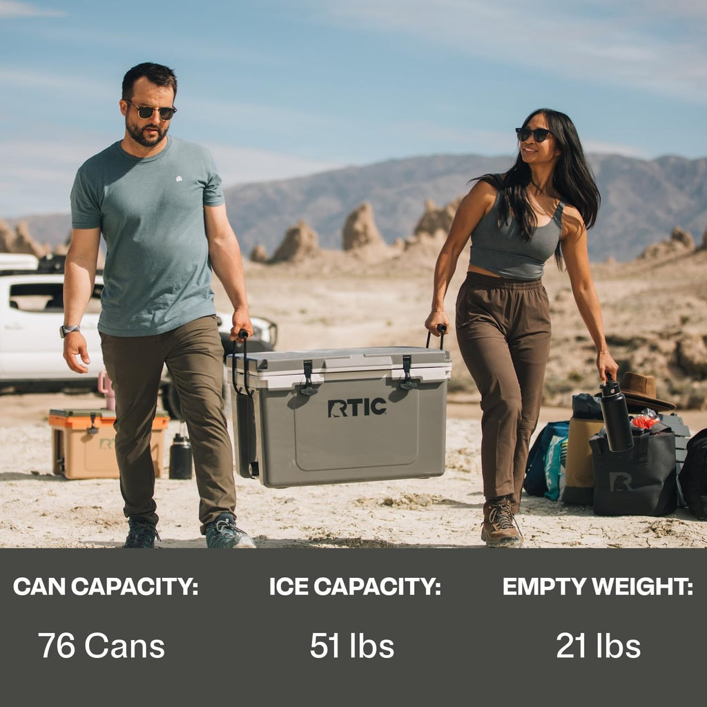 Ultra-Light 52 Quart Hard Cooler Insulated Portable Ice Chest Box for Beach, Drink, Beverage, Camping, Picnic, Fishing, Boat, Barbecue, 30% Lighter than Rotomolded Coolers