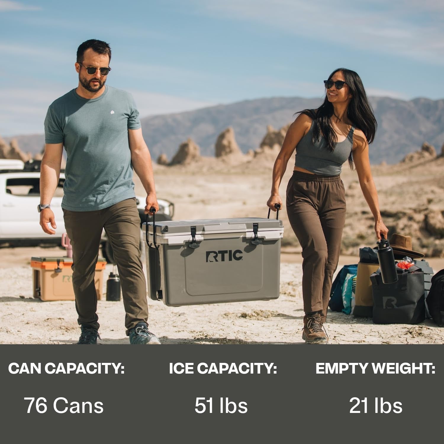 Ultra-Light 52 Quart Hard Cooler Insulated Portable Ice Chest Box for Beach, Drink, Beverage, Camping, Picnic, Fishing, Boat, Barbecue, 30% Lighter than Rotomolded Coolers